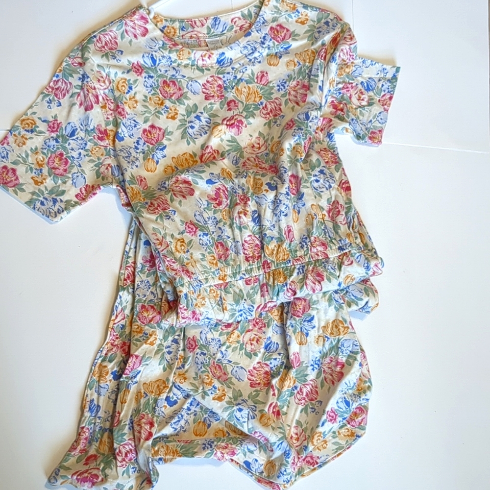 Land's End Floral Maxi Dress Scoop Neck Short Sleeve Petite Medium EUC